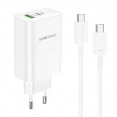 Įkroviklis  Borofone BN10 Type-C 65W/USB-A 22.5W + Type-C baltas