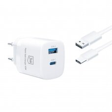 Įkroviklis buitinis 3mk Hyper GaN Charger 33W 1xUSB-C + 1xUSB-A baltas