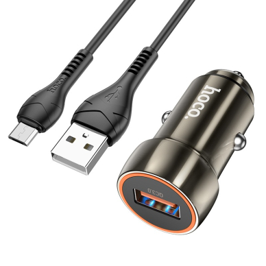 Įkroviklis automobilinis Hoco Z46 USB-A 18W QC3.0 + MicroUSB pilkas