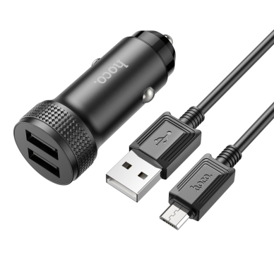 Įkroviklis automobilinis Hoco Z49 2xUSB-A + MicroUSB juodas