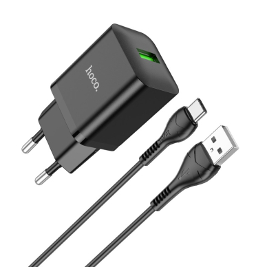 Įkroviklis buitinis Hoco N26 USB-A Quick Charge 3.0 18W + Type-C juodas