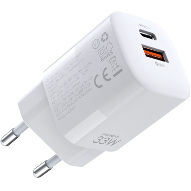 Įkroviklis  Choetech PD5006 USB-C/USB-A 33W baltas