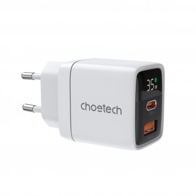 Įkroviklis  Choetech PD6052 USB-C/USB-A PD35W GaN baltas