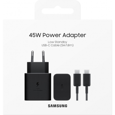 Įkroviklis  Samsung EP-T4511XBEGEU 45W + USB-C to USB-C kabelis juodas