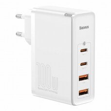 [Užsakomoji prekė] Įkroviklis 2x USB-C PD 100W, 2x USB-A QC3.0 + Cablu Type-C - Baseus (CCGAN2P-L02) - Baltas