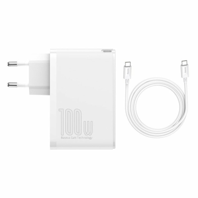 [Užsakomoji prekė] Įkroviklis 2x USB-C PD 100W, 2x USB-A QC3.0 + Cablu Type-C - Baseus (CCGAN2P-L02) - Baltas 3