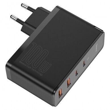 [Užsakomoji prekė] Įkroviklis 2x USB-C PD 100W, 2x USB-A QC3.0 with Cable Type-C to Type-C - Baseus (CCGAN2P-L01) - Juodas 1