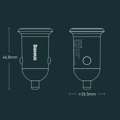 [Užsakomoji prekė] Įkroviklis Auto 2x USB, 4.8A - Baseus (CCALLP-01) - Juodas 8