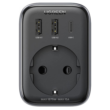 [Užsakomoji prekė] Įkroviklis Priza EU, 2x USB, Type-C į US, Fast Charging, 30W - Ugreen (15289) - Juodas 1