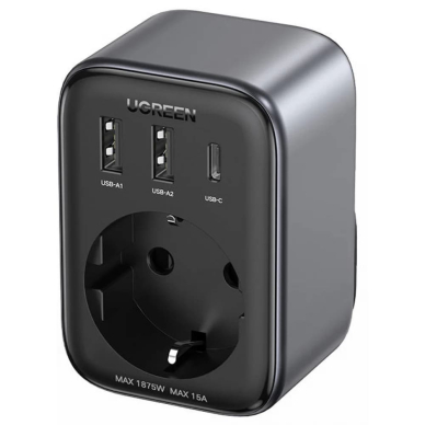 [Užsakomoji prekė] Įkroviklis Priza EU, 2x USB, Type-C į US, Fast Charging, 30W - Ugreen (15289) - Juodas