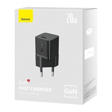 [Užsakomoji prekė] Įkroviklis Type-C, Fast Charging, GaN, 20W - Baseus (CCGN050101) - Juodas 5