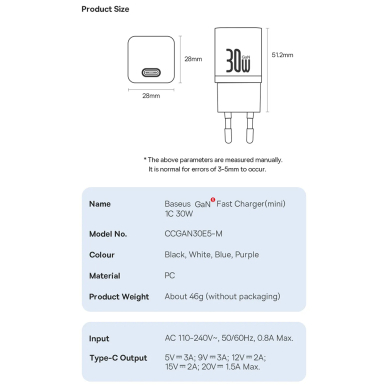 [Užsakomoji prekė] Įkroviklis Type-C, Fast Charging, GaN, 30W - Baseus (CCGN070401) - Juodas 10