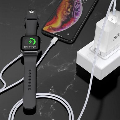 [Užsakomoji prekė] Įkroviklis wireless cablu USB la Apple Watch, Lightning, 2.4A, 1.2m - Yesido (CA70) - Baltas 3