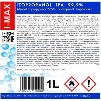 Isopropyl alcohol Isopropanol IPA I-MAX 99.9% 1L 1