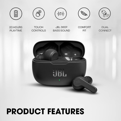 [Užsakomoji prekė] JBL - Wireless Headset (Wave 200) - Bluetooth 5.0, True Wireless, Microphone, Voice Assistant, Siri - Juodas 10