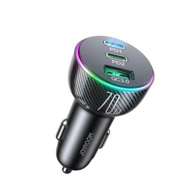 Joyroom car charger 70W with 3 ports: USB, 2 x USB C Juodas (JR-CL26)