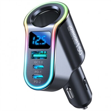 Joyroom fast car charger 4in1 USB-A QC3.0 / 2xUSB-C PD 150W Juodas (JR-CL21) 8