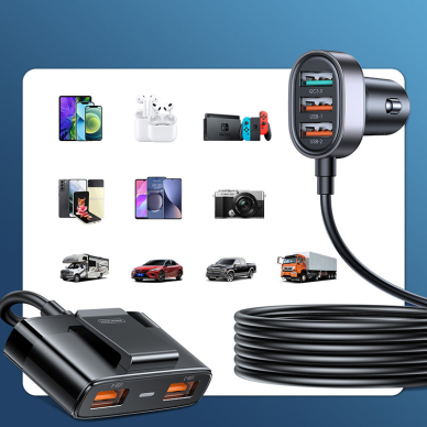 Joyroom fast car charger with extension cable 45W 5xUSB-A Juodas (JR-CL03 Pro) 6