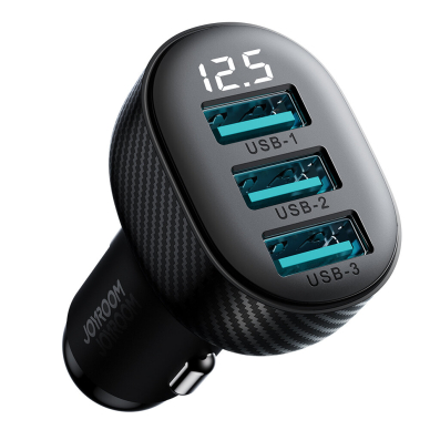 Joyroom JR-CCD03 3.4A car charger with 3x USB-A display - Juodas 3