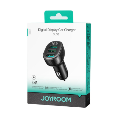 Joyroom JR-CCD03 3.4A car charger with 3x USB-A display - Juodas 4