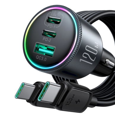 Joyroom JR-CCN07 car Įkroviklis  120W 2xUSB-C USB-A + USB-C Kabelis 100W - tamsiai pilkas 6