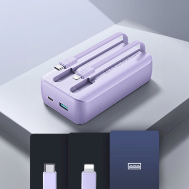 Joyroom JR-PBC06 mini power bankbuilt-in USB-C / Lightning Kabeliss 30W 10000mAh - violetinis 13