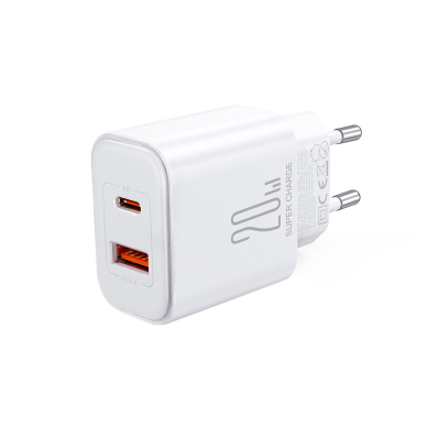 Joyroom JR-TCF05 20W USB-C / USB-A Fast Dual Port Wall Charger - White + USB-C - Lightning 1m 1