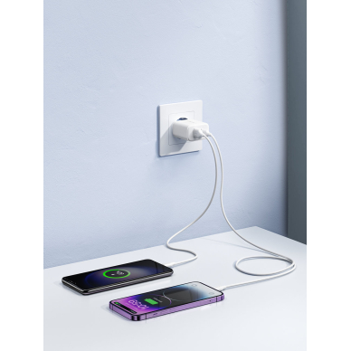 Joyroom JR-TCF05 20W USB-C / USB-A Fast Dual Port Wall Charger - White + USB-C - Lightning 1m 16