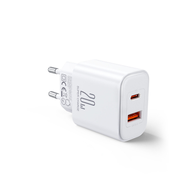 Joyroom JR-TCF05 20W USB-C / USB-A Fast Dual Port Wall Charger - White + USB-C - Lightning 1m 2