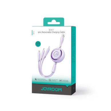 Joyroom S-A40 Colorful Series 3in1 retractable Kabelis USB-A to USB-C / Lightning / microUSB 1m - violetinis 4