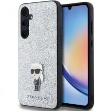 Karl Lagerfeld Fixed Glitter Ikonik Logo Metal Pin dėklas Samsung Galaxy A55 - silver