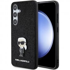 Originalus Karl Lagerfeld Dėklas Fixed Glitter Ikonik Logo Metal PinSamsung Galaxy S24+ - Juodas