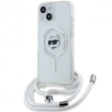 Karl Lagerfeld IML Choupette Head  Cord MagSafe dėklas iPhone 13 / 14 / 15 - Permatomas