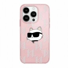 Karl Lagerfeld IML Choupette Head  Monogram dėklas iPhone 14 Pro - Rožinis