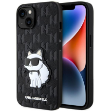 Dėklas Karl Lagerfeld Saffiano Monogram Choupette KLHCP14SSAKHPCK iPhone 14 Juodas