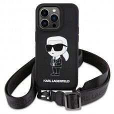 Originalus dėklas Karl Lagerfeld KLHCP15SSCBSKNK iPhone 15 6.1  hardcase Juodas Crossbody Silicone Ikonik