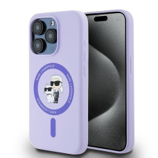 Karl Lagerfeld Silicone Karl&amp;Choupette Heads Ring MagSafe Dėklas iPhone 15 Pro - violetinis