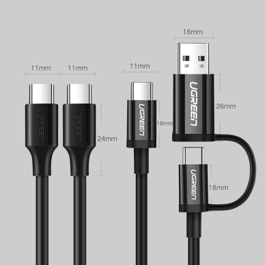 Akcija! Kabelis Ugreen USB Type C 3A 1m Juodas (US286)  22