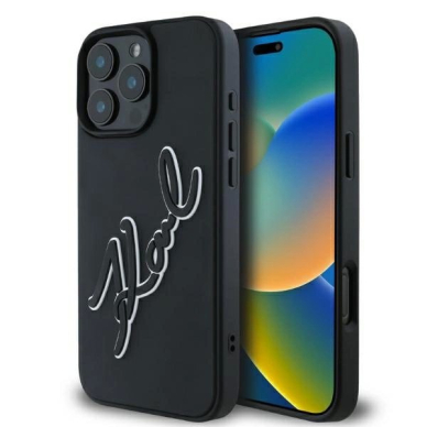 Dėklas Karl Lagerfeld 3D Rubber Bicolor Signature  iPhone 16 Pro Max - Juodas