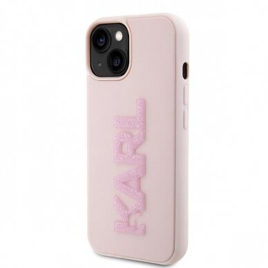 Orginalus dėklas Karl Lagerfeld 3D Rubber Glitter Logo case skirta iPhone 15 - rožinis 1