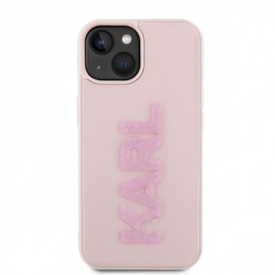 Orginalus dėklas Karl Lagerfeld 3D Rubber Glitter Logo case skirta iPhone 15 - rožinis 2