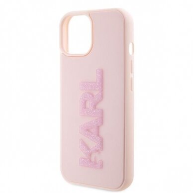 Orginalus dėklas Karl Lagerfeld 3D Rubber Glitter Logo case skirta iPhone 15 - rožinis 5
