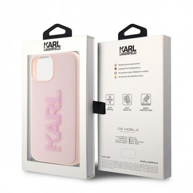 Orginalus dėklas Karl Lagerfeld 3D Rubber Glitter Logo case skirta iPhone 15 - rožinis 7