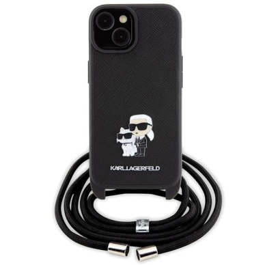 Karl Lagerfeld Crossbody Saffiano Metal Pin Karl &amp; Choupette case for iPhone 15 - black 1