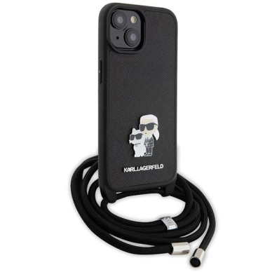 Karl Lagerfeld Crossbody Saffiano Metal Pin Karl &amp; Choupette case for iPhone 15 - black 2