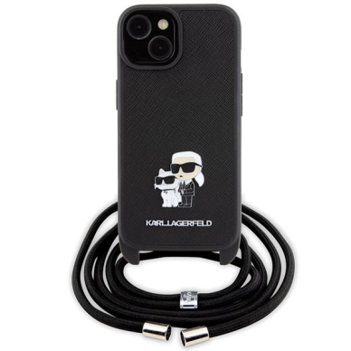 Karl Lagerfeld Crossbody Saffiano Metal Pin Karl &amp; Choupette case for iPhone 15 Plus - black 1