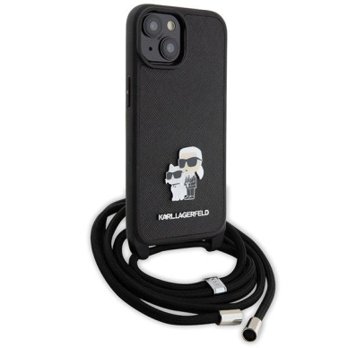 Karl Lagerfeld Crossbody Saffiano Metal Pin Karl &amp; Choupette case for iPhone 15 Plus - black 2