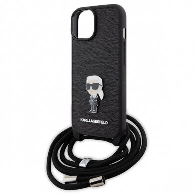 Karl Lagerfeld Crossbody Saffiano Monogram Metal Pin Karl &amp; Choupette Case for iPhone 15 - Black 4