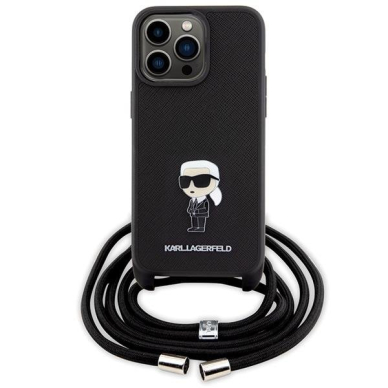 Karl Lagerfeld Crossbody Saffiano Monogram Metal Pin Karl &amp; Choupette Case for iPhone 15 Pro Max - Black 1