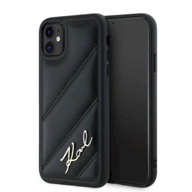 Dėklas Karl Lagerfeld Diagonal Quilted Script  iPhone 11 / Xr - Juodas